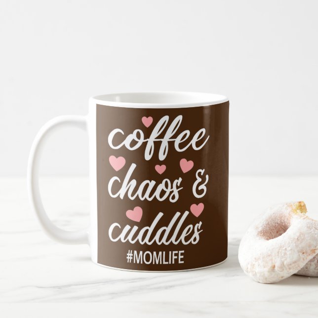 Womens Coffee Chaos and Cuddles Mum Life Mother Coffee Mug (With Donut)