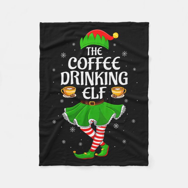 Womens Coffee Drinking Elf Christmas Girls Women E Fleece Blanket (Front)