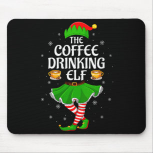 Womens Coffee Drinking Elf Christmas Girls Women E Mouse Mat