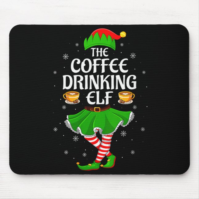 Womens Coffee Drinking Elf Christmas Girls Women E Mouse Mat (Front)