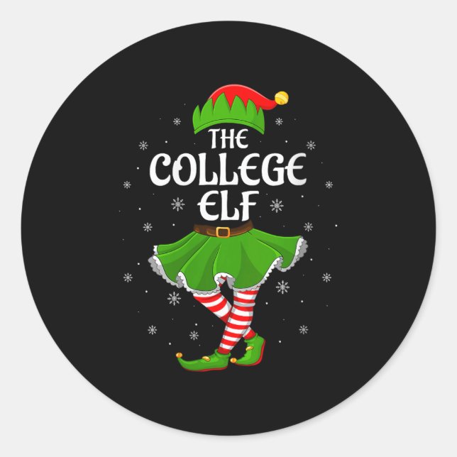 Womens College Elf Christmas Family Girls Women El Classic Round Sticker (Front)