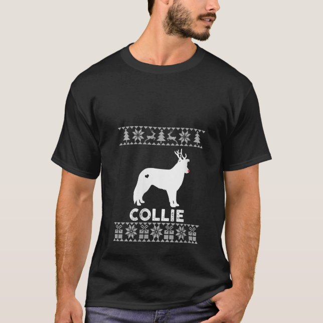Womens Collie Dog Lover Christmas Reindeer Ugly Ch T-Shirt (Front)
