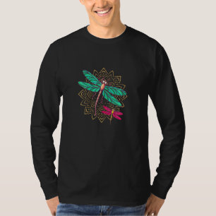Womens Colourful Dragonfly Indian Mandala Flying D T-Shirt