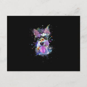 Womens Colourful Schnauzer Dog Design V-Neck Postcard