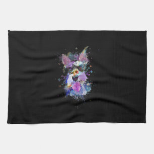 Womens Colourful Schnauzer Dog Design V-Neck Tea Towel