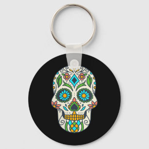 Womens Colourful Sugar Skull Floral Día De Los Key Ring