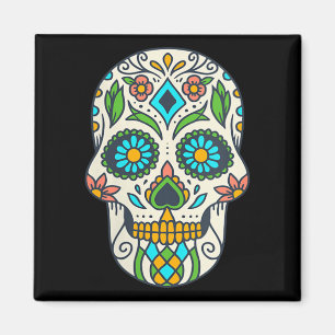 Womens Colourful Sugar Skull Floral Día De Los Magnet