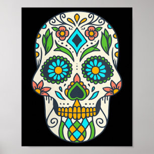 Womens Colourful Sugar Skull Floral Día De Los Poster