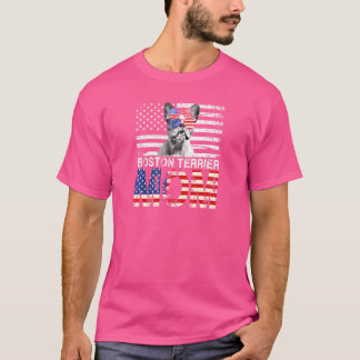 Womens Cool Boston Terrier Mum Usa Flag Patriotic T-Shirt