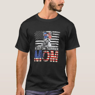 Womens Cool Boston Terrier Mum Usa Flag Patriotic T-Shirt