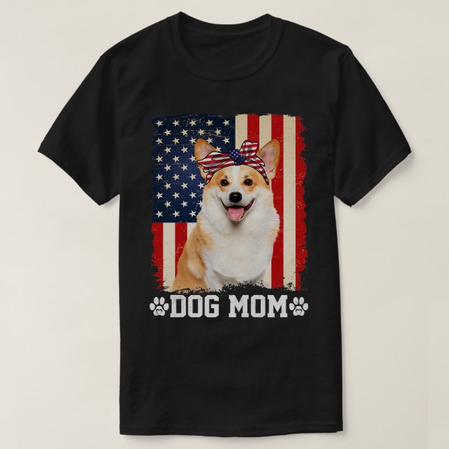 Womens Cool Corgi Dog Mom American Flag Mother's D T-Shirt (Design Front)