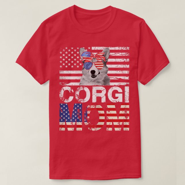 Womens Cool Corgi Mum USA Flag Patriotic Mothers D T-Shirt (Design Front)