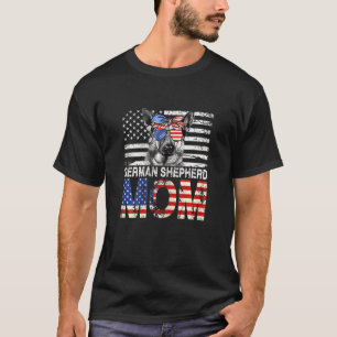 Womens Cool German Shepherd Mum Usa Flag Patriotic T-Shirt