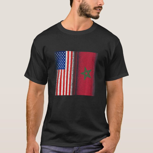Womens Cool Half American Half Moroccan Usa Flag M T-Shirt (Front)