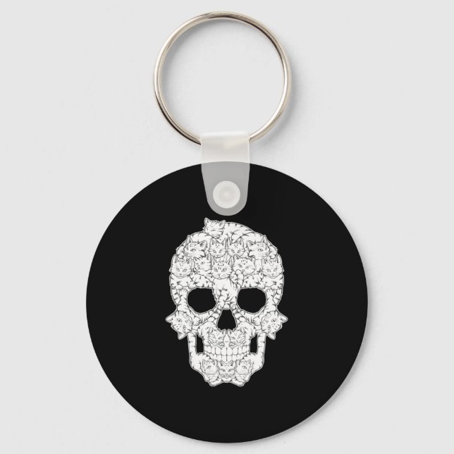 Women's cool kitty skull skeleton  key ring (Front)