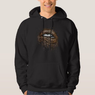 Womens Cool Lips Bite Kiss Me Leopard Print Cheeta Hoodie