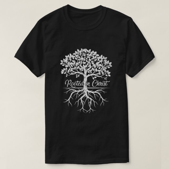 Womens Cool Rooted in Christ Shirt Christian Faith (Design Front)