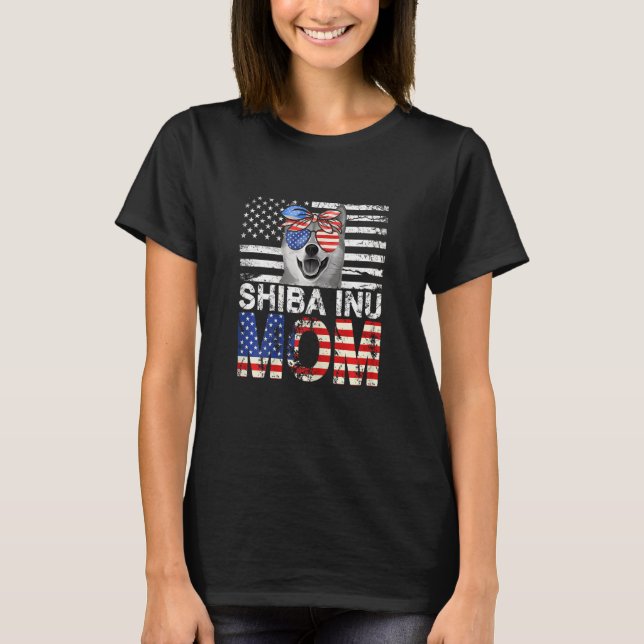 Womens Cool Shiba Inu Mum Usa Flag Patriotic Mothe T-Shirt (Front)