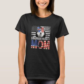 Womens Cool Siberian Husky Mum Usa Flag Patriotic T-Shirt