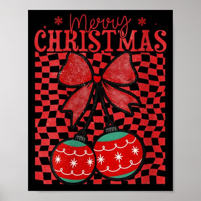 Womens Coquette Bow Christmas Cherries Merry Chris Poster (Front)