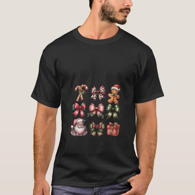 Womens Coquette Christmas Bow Santa Gingerbread Ca T-Shirt (Front)