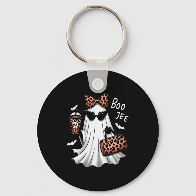 Womens Coquette Leopard Ghost Coffee Boo-jee Hallo Key Ring (Front)