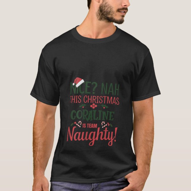 Womens CORALINE Personalised Christmas Naughty Nic T-Shirt (Front)