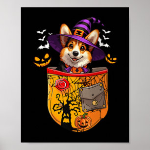 Womens Corgi As Witch In Cket Halloween Dog Owner Poster