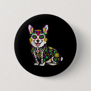 Womens Corgi Dog Mexican Sugar Skull Calavera Viva 6 Cm Round Badge