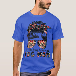 Womens Corgi Dog Mom Messy Bun Hair Glasses T-Shirt