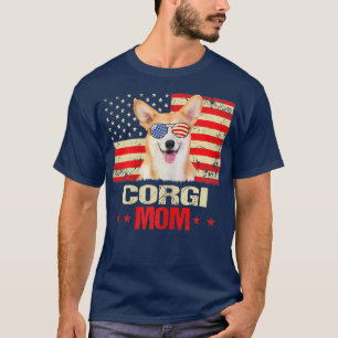 Womens Corgi Mum USA Flag Dog Lover Mothers Day T-Shirt