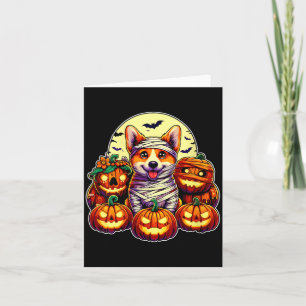 Womens Corgi Mummy And Pumpkins Cute Halloween Card