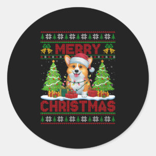 Womens Corgi Ugly Christmas Sweaters Funny Pet Dog Classic Round Sticker