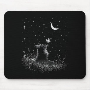 Womens Cottagecore Floral Butterfly Black Cat Mouse Mat