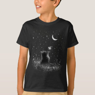 Womens Cottagecore Floral Butterfly Black Cat T-Shirt