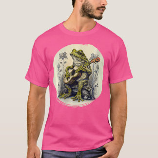 Womens Cottagecore Frog With Acoustic Guitar T-Shirt