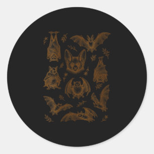 Women's cottagecore vintage woodcut bats _ cute classic round sticker