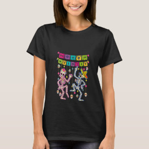 Womens Couples Skeleton Dancing Sugar Skull Mexica T-Shirt