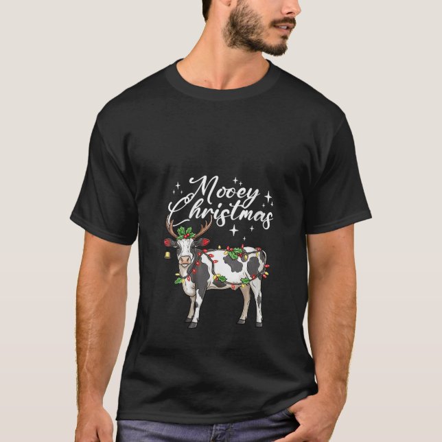 Womens Cow Christmas Funny Mooey Christmas Reindee T-Shirt (Front)