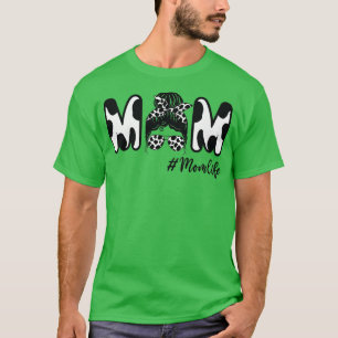 Womens Cow Mum Life Messy Bun Funny Mama Cow Farme T-Shirt