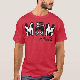Womens Cow Mum Life Messy Bun Funny Mama Cow Farme T-Shirt