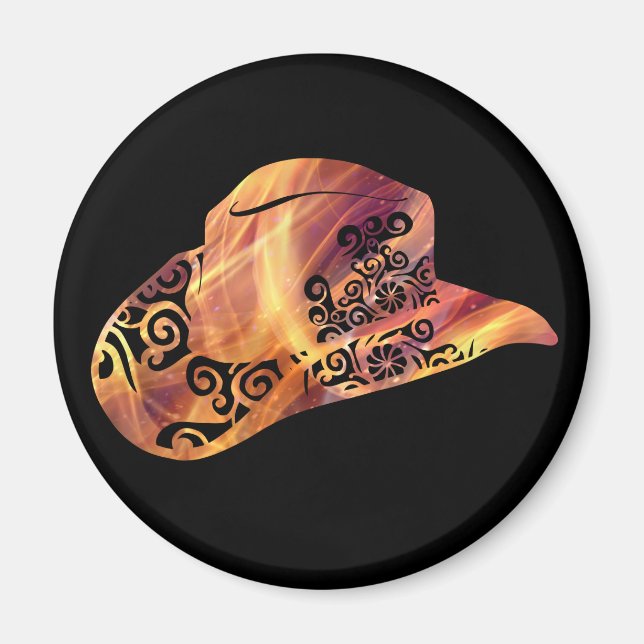 Womens Cowgirl Cowboy Hat Magical Colour Light Art Magnet (Front)