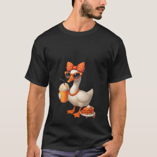 Womens Cozy Season Fall Goose Bow Girls Autumn Vib T-Shirt