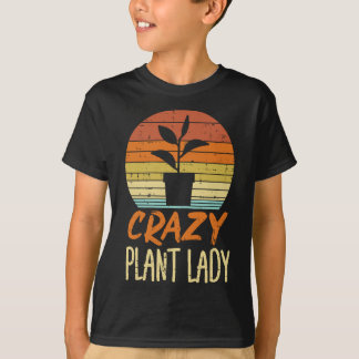 Womens Crazy Plant Lady Sunset Retro Gardening Gar T-Shirt