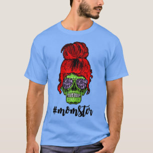 Womens Crazy Red Hair Momster Skull Mum Funny Redh T-Shirt