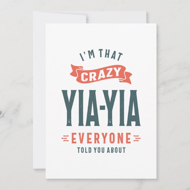 Womens Crazy Yia-Yia Grandma Mother's Day Gift Thank You Card (Front)