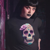 Womens Creepy Horror Gothic Candy Skull Flower