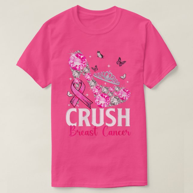 Womens Crush Breast Cancer Awareness Bling Ribbon  T-Shirt (Design Front)