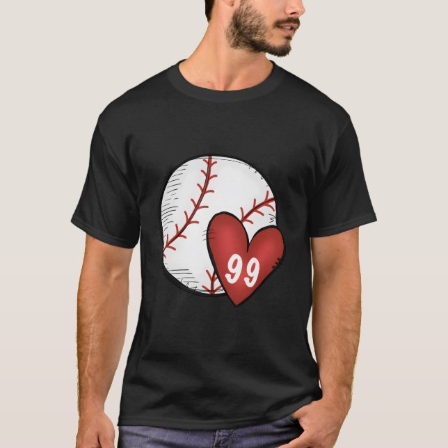 Womens Custom Baseball Mum Number 99 Heart For Mum T-Shirt (Front)