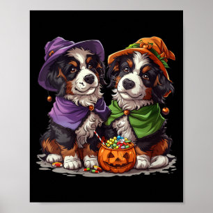 Womens Cute Bernese Mountain Dogs Witch Pumpkin Poster